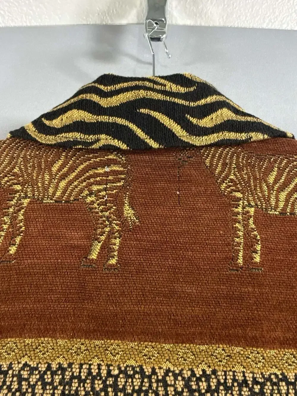 Vintage TanTrums Zebra Safari Jacket Brocade Tribal Boho Boxy Women's 2X